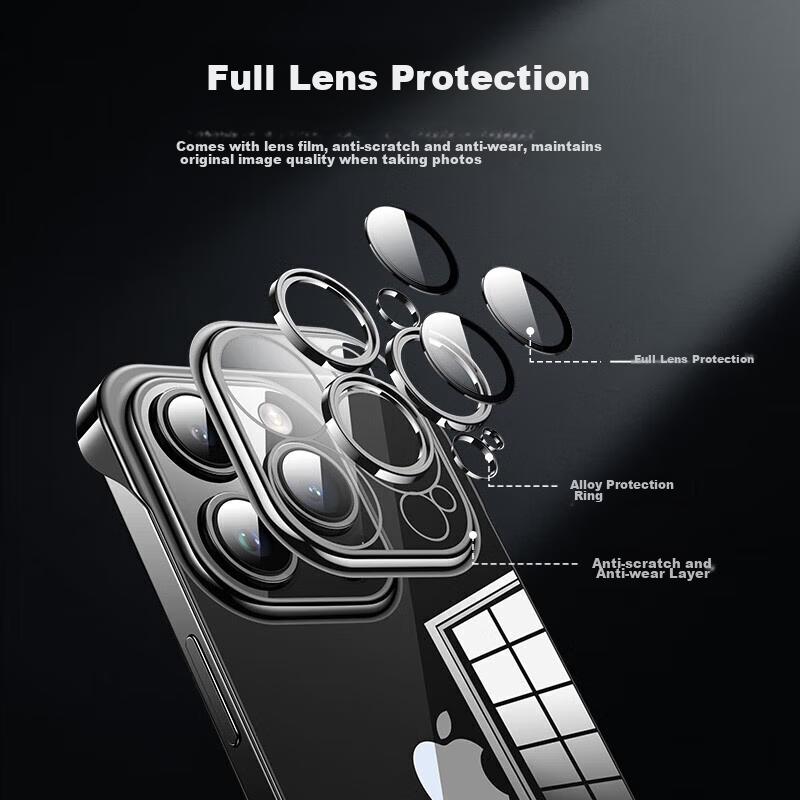 With Camera Lens ProtectorIPhone 16 Pro Max Case, Transparent Electroplated Borderless Ultra-Thin Shockproof Simple Design, Titanium Black