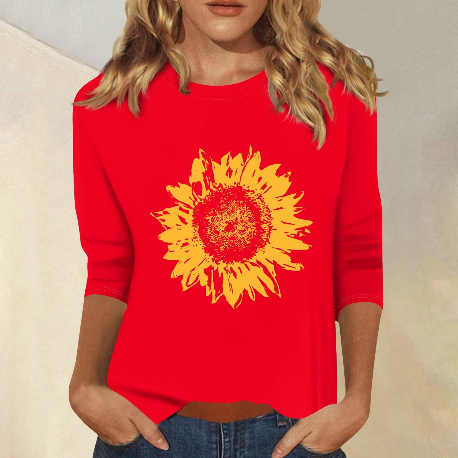 

Жіночий модний повсякденний топ із сімома рукавами та круглим вирізом XL червоний