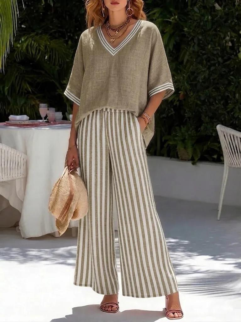 New European and American women's clothing hot-selling V-neck top back pants set