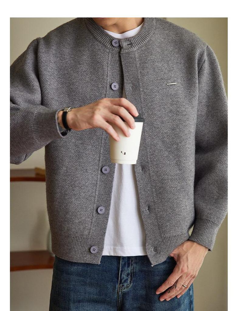 Men's Japanese Retro Round Neck Casual Knit Cardigan Sweater