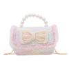 Colorful Sequin Kids Bag With Bowknot Stylish Pearl Handle Mini Crossbody Bag