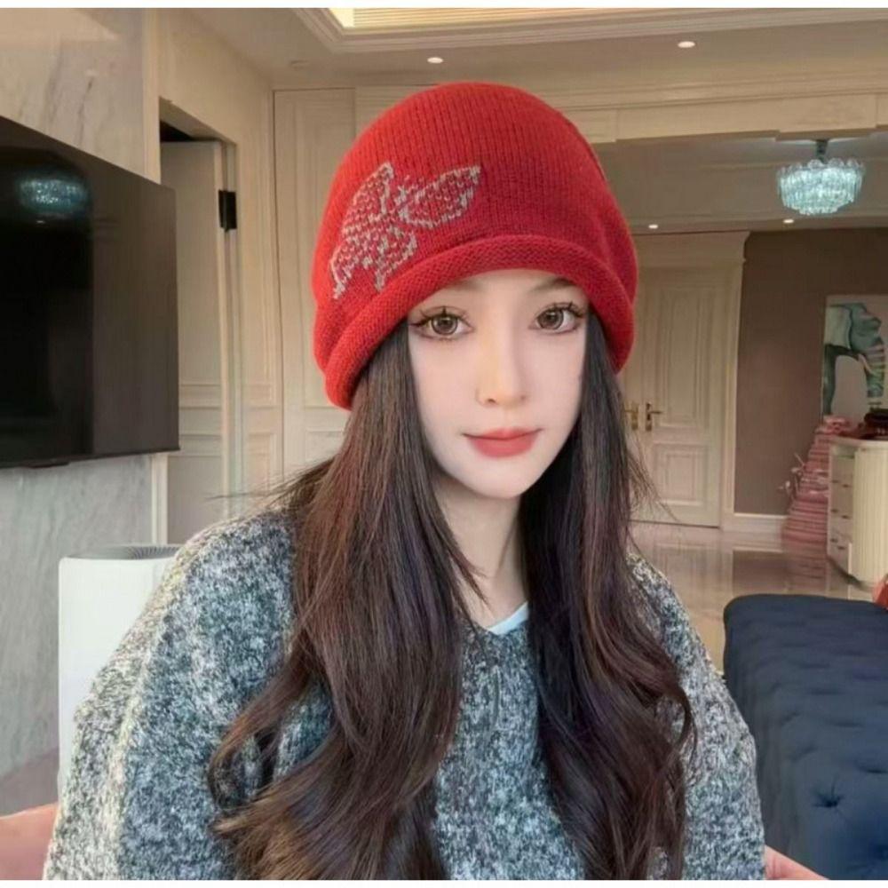 Butterfly Pattern Drawstring Beanie Cap Windproof Ear Protection Hat Casual Cover Head Cap  Women