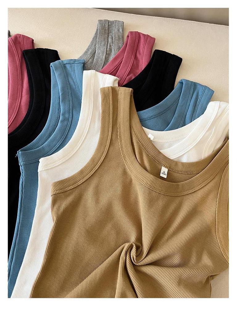 Women's Multicolored Ribbed Tank Top with Chest Pads – Versatile, Comfortable, and Slimming