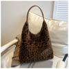 Hobo Bag for Women Plush Black Leopard Print Single Shoulder Carry Daily Use