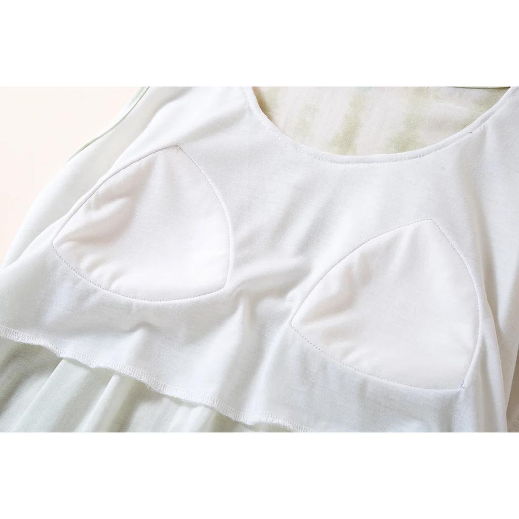 2026 Summer New Women's Sleeping Skirt Bamboo Fiber with Chest Mat Long Skirt Simple Thin Loose Sleeveless Tank Top Skirt