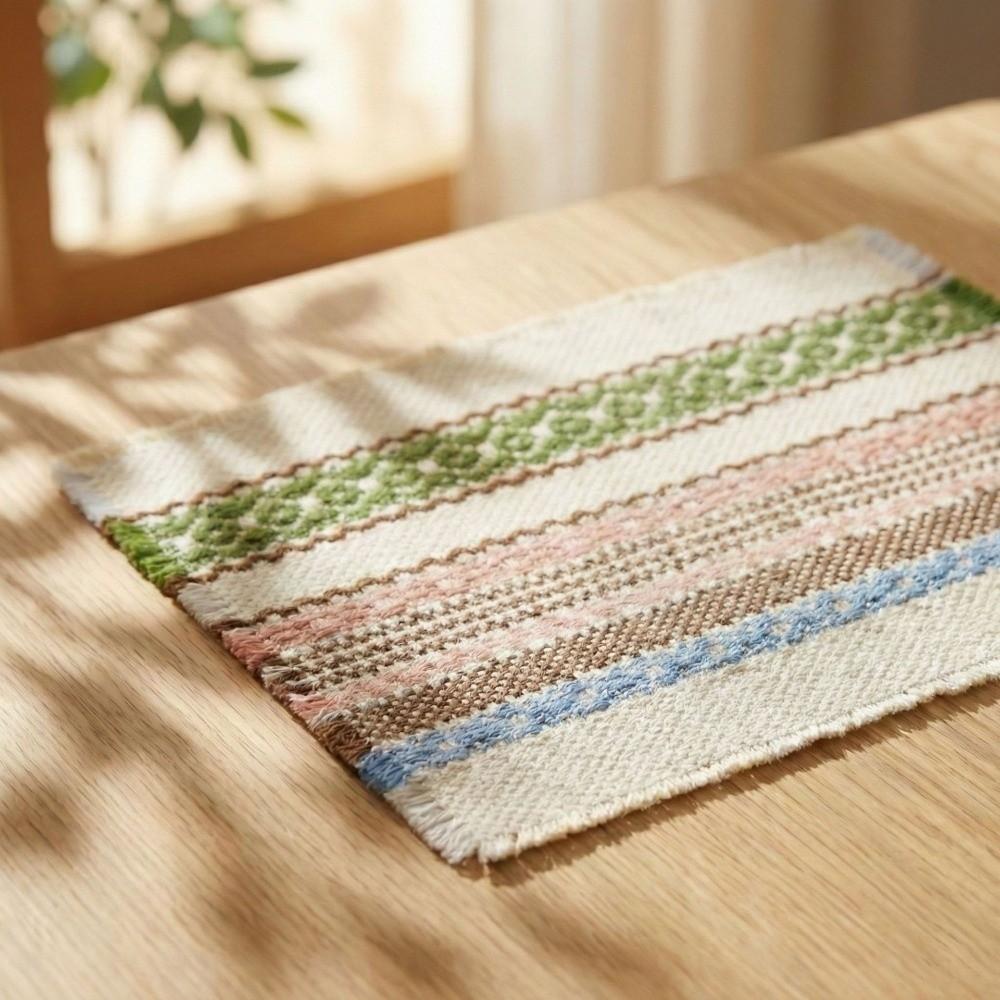Wear-resistant Cotton Linen Woven Placemats Eco-Friendly Square Heat-Insulating Placemats Non-Slip Dinner Plate Mat Tea Party