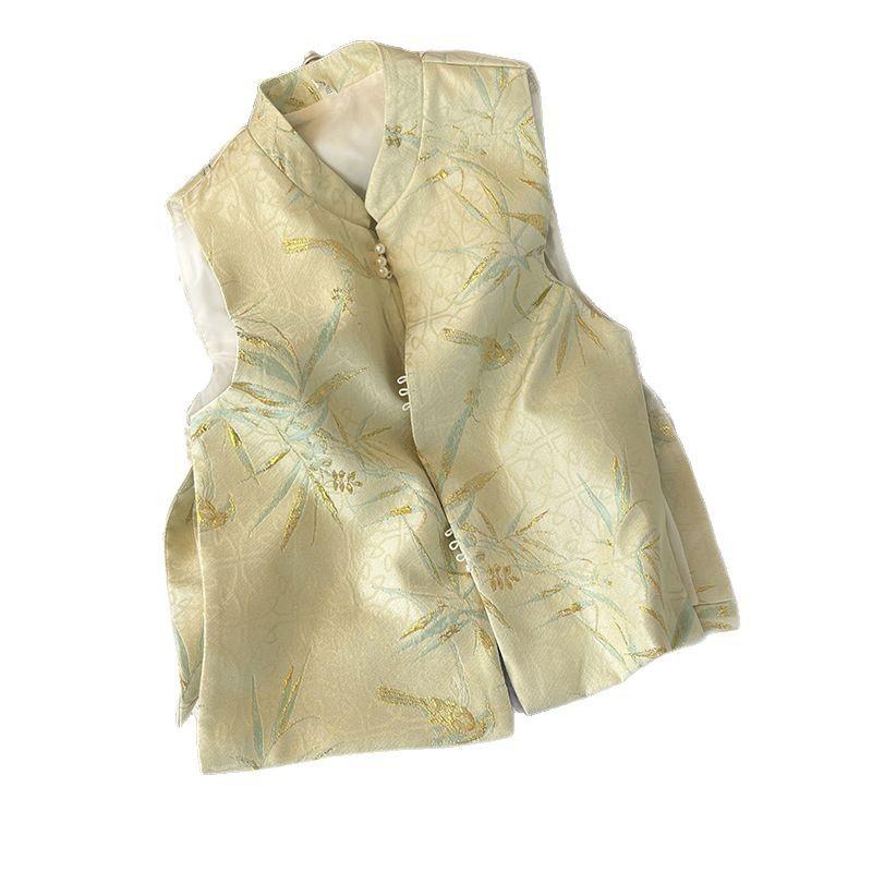 Jacquard Vest Women's Early Spring Retro Brocade Disc-buckled Small Top