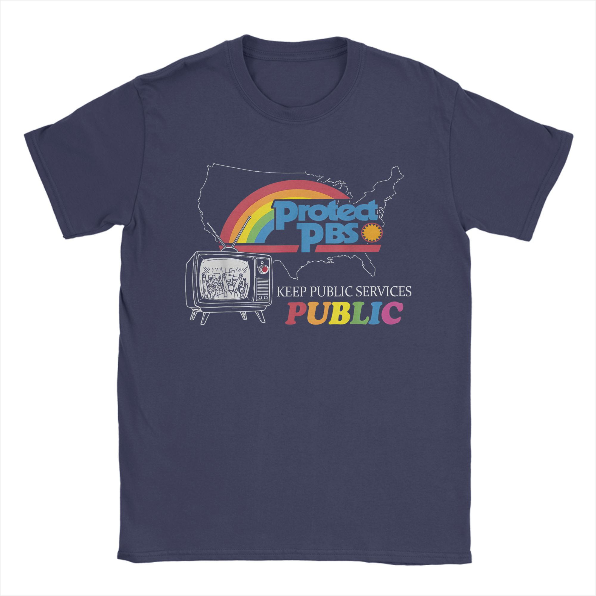 

Защитите PBS Save Public Broadcasting Service Мужские футболки Rainbow Awesome Tee Футболка с круглым вырезом 100% хлопок Уникальный товар XXXXXL темно-синий
