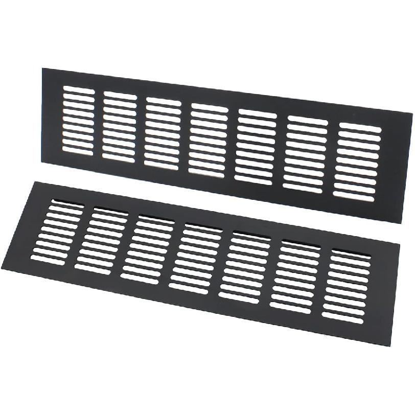 2PCS Air Vent Cover,TTZEZE Black Aluminium Alloy Ventilation Grille Rectangle Metal Louvered Grill Cover for Wardrobe Stove Shoes Cabinet Sink