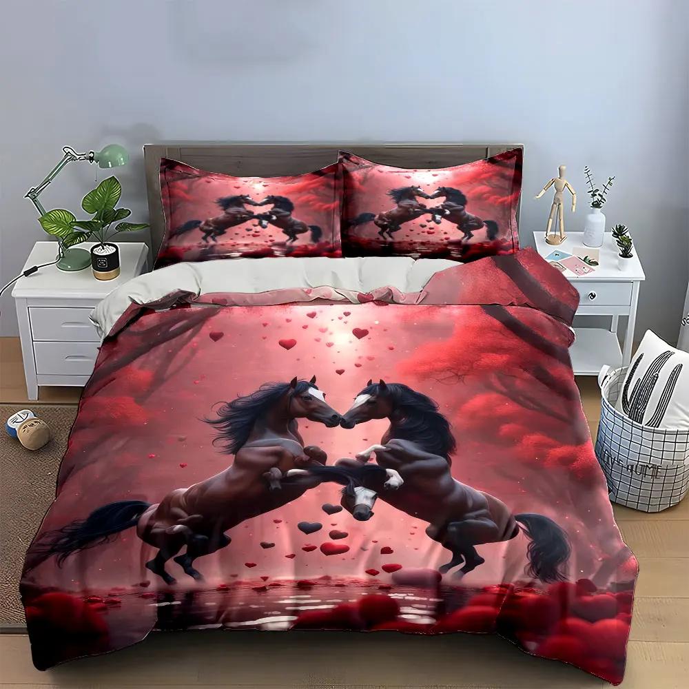 Romantic Horse Decor Set Soft Comfortable Duvet Cover Bedding Set Included 1*Duvet Cover & 2*Pillowcases gift