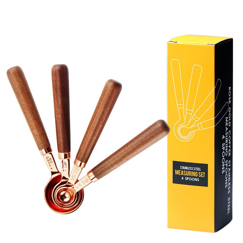 Belly Cup Rose Gold & Walnut Wood Measuring Spoon and Acacia Cup Set