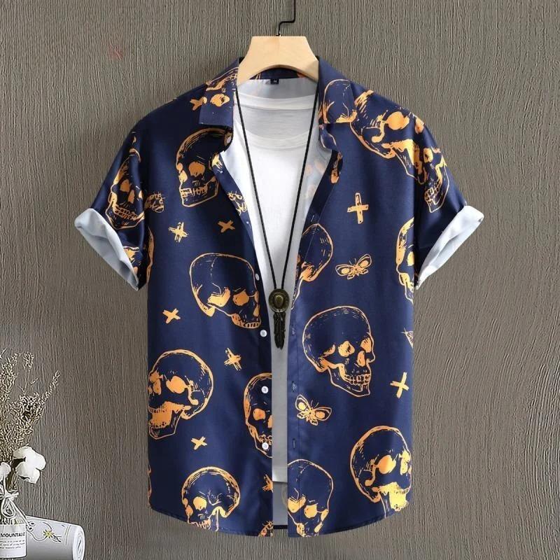Cartoon Animal Pattern Hawaiian Shirt for Men Skeleton 3D Printed Aloha Shirts Summer Casual Short Sleeve Blouse Lapel Tops