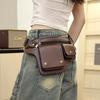 Retro Casual PU Leather Cycling Bag Multi-Function Sports Waist Bag Shoulder Fanny Pack for Outdoor Mobile Phone Storage