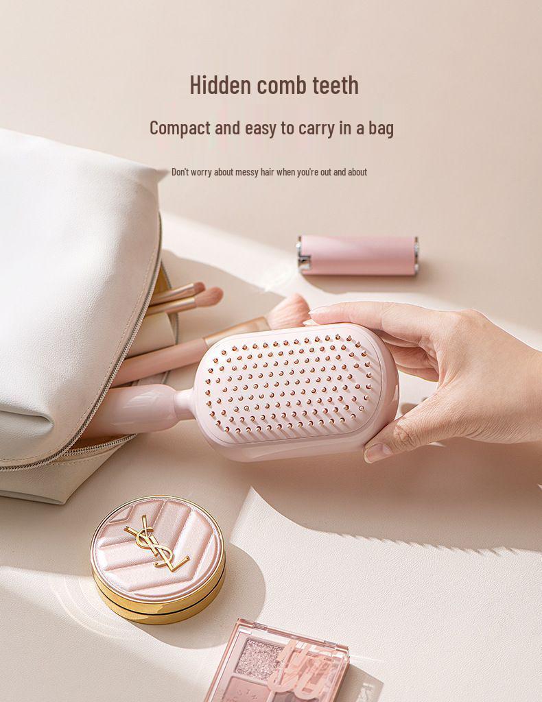 Portable Retractable Massage Comb with Anti-static, Fluffy Detangling Cushion