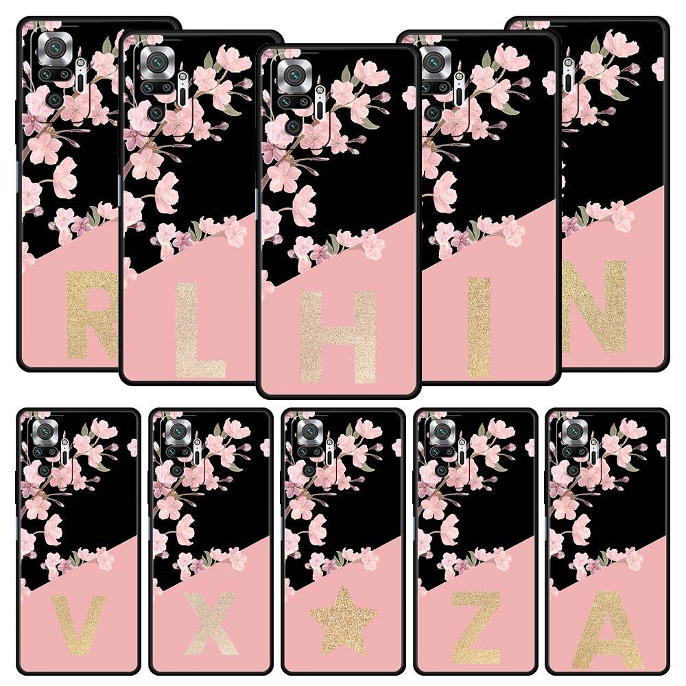 Golden Letter Flower Phone Case For Xiaomi Redmi Note 14 13 5G 10 11 12 Pro Plus 4G 14C 13C 12C 10C Black Cover