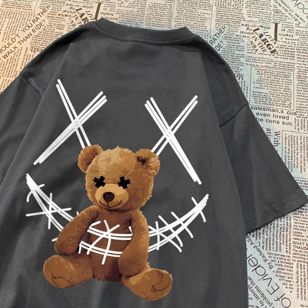 Trapped Brown Bear Pattern Men Women T-Shirt Couple Quality T-Shirts Summer Loose Tee Clothing Vintage Cotton Tops Couple