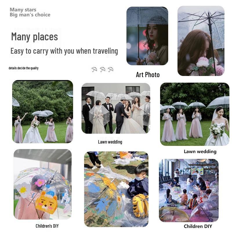 Extra Large Transparent Wind-Resistant Folding Umbrella with Long Handle - Korean Style for Two