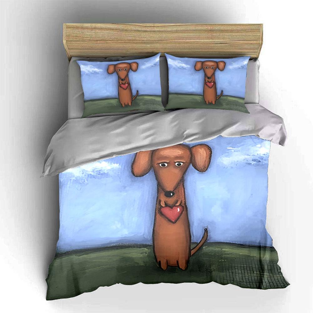 Cartoon Dachshund Holding Heart. Bedding Sets Duvet Cover Sets Duvet Covers Pillowcases(1 * Duvet Cover 2 * Pillowcases Without Duvet Insert)