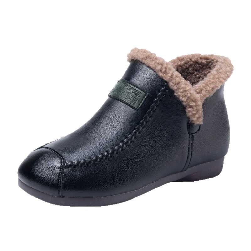 Winter soft leather non-slip mother shoes comfortable soft sole velvet elderly cotton shoes soft leather shoes winter women's shoes fashion boots