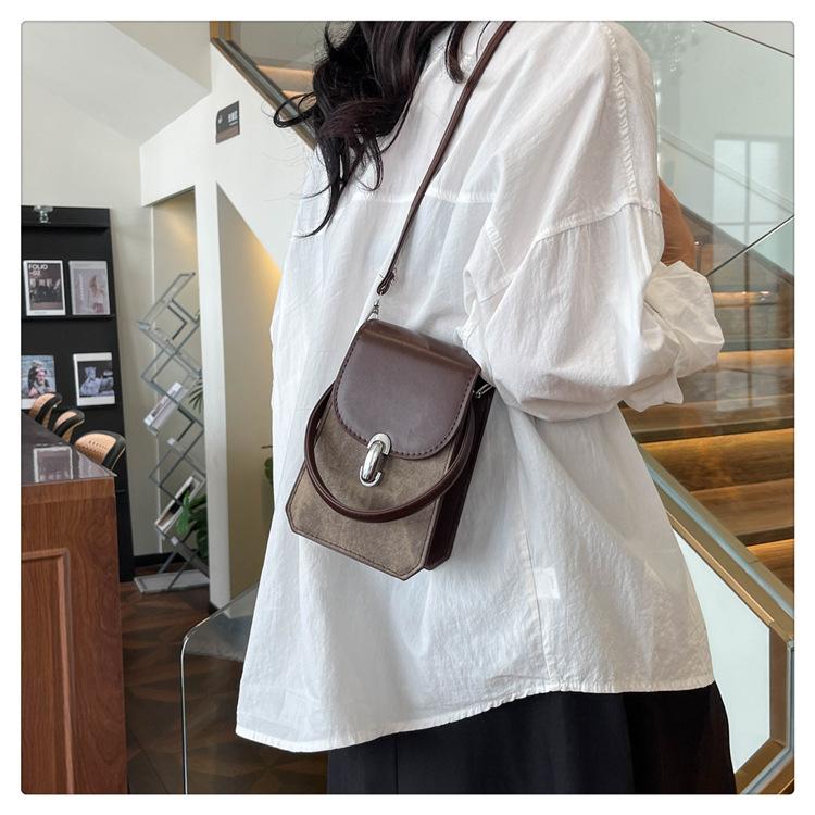 Retro Color Block Faux Leather Phone Bag for Women, Chic Small Square Shoulder Crossbody Purse, Vintage Style Handbag