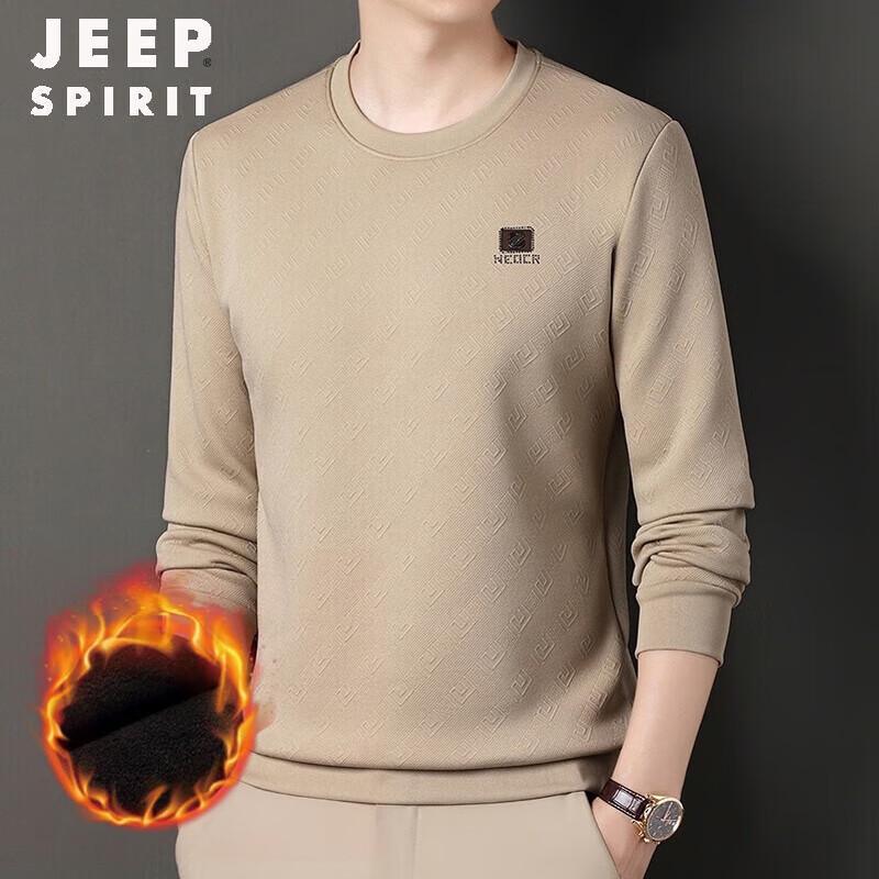 JEEP SPIRIT Men's Fleece-Lined Round Neck Sweatshirt
