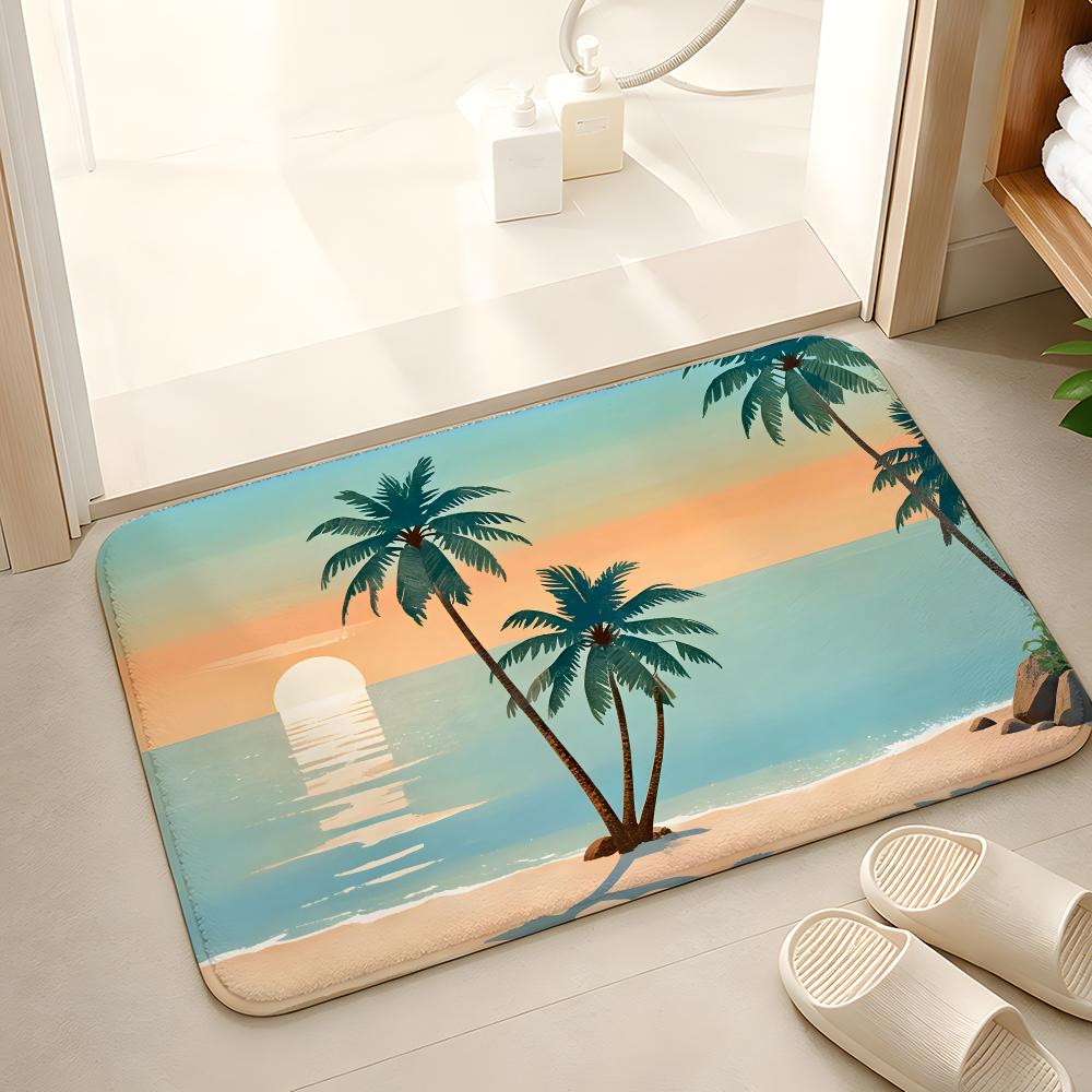 Summer beach Art Floor Mat Floor Mat Soft Flannel Non-Slip Door  Rug for Living Room