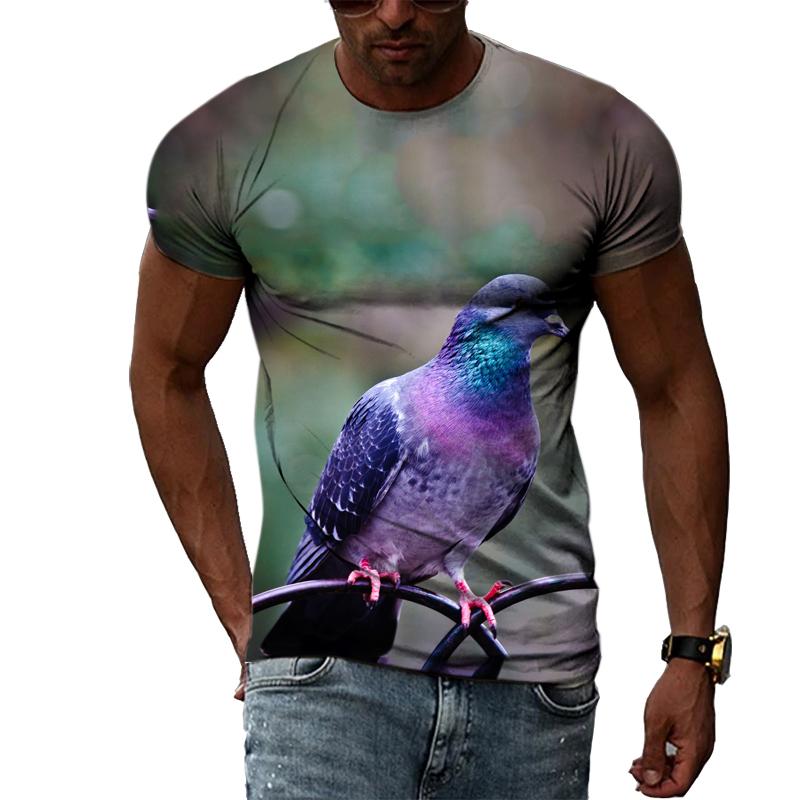 Camiseta con estampado de pájaros divertidos y personalidad de verano para hombre, camisetas casuales con cuello redondo y estampado 3D, estilo callejero de hip hop