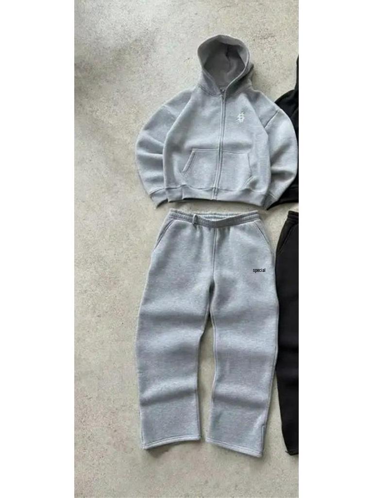 Unisex Hip Hopové tepláky se zipem a výšivkou – Americké velikosti