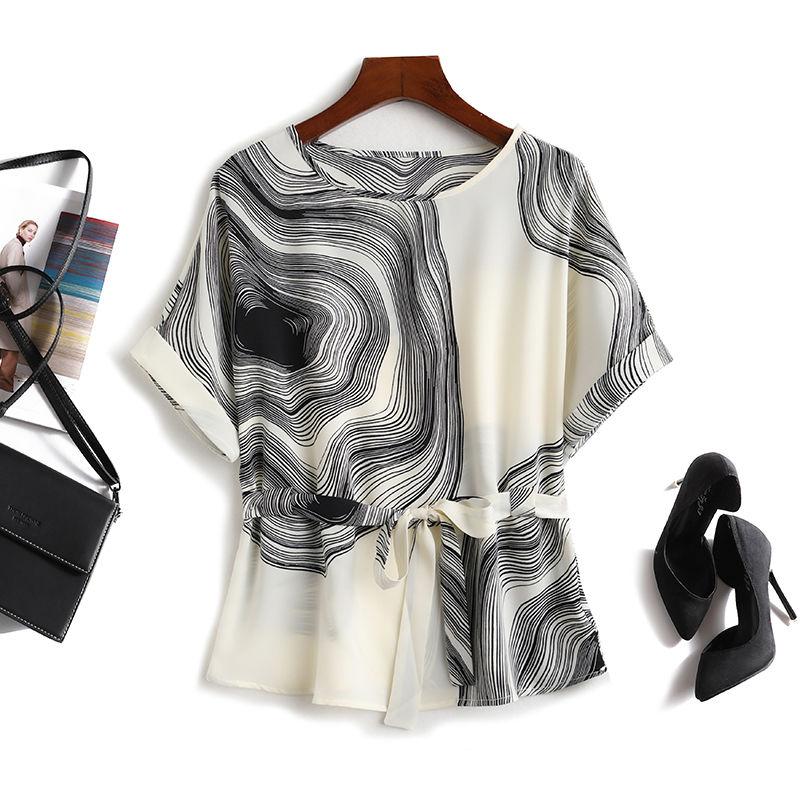 

Рубашка в горошек в стиле ретро для женщин, весенне-летняя темпераментная, с круглым вырезом, с рукавами три четверти, свободный модный топ 3XL белый