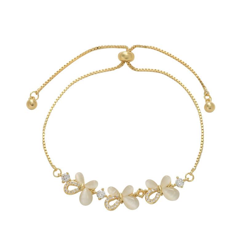Adjustable Pull-out Bracelet Cat's Eye Stone Petal Stylish Women's Chain Bangle Perfect Gift for 2026 Summer Accessories
