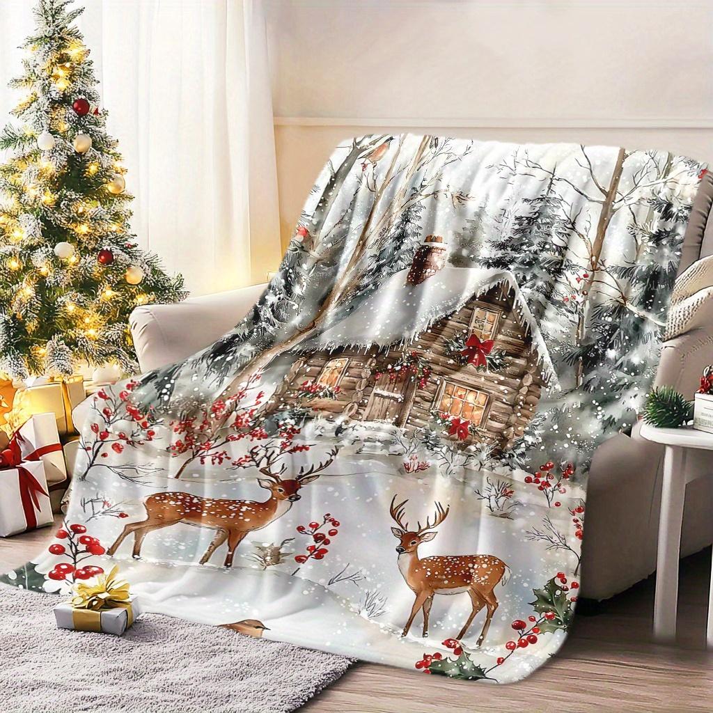 Gemütliche Weihnachts-Hirsch & Baum Decke - Weiches, Warmes Flanell für Nickerchen, Camping, Reisen und Heimdekoration - Perfektes Weihnachtsgeschenk