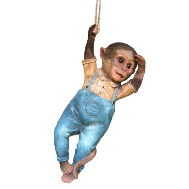 Monkey Hanging Miniature Sculpture Resins Animal Decorative Figurine Ornament For Garden Patios Wall Or Shelf Decors