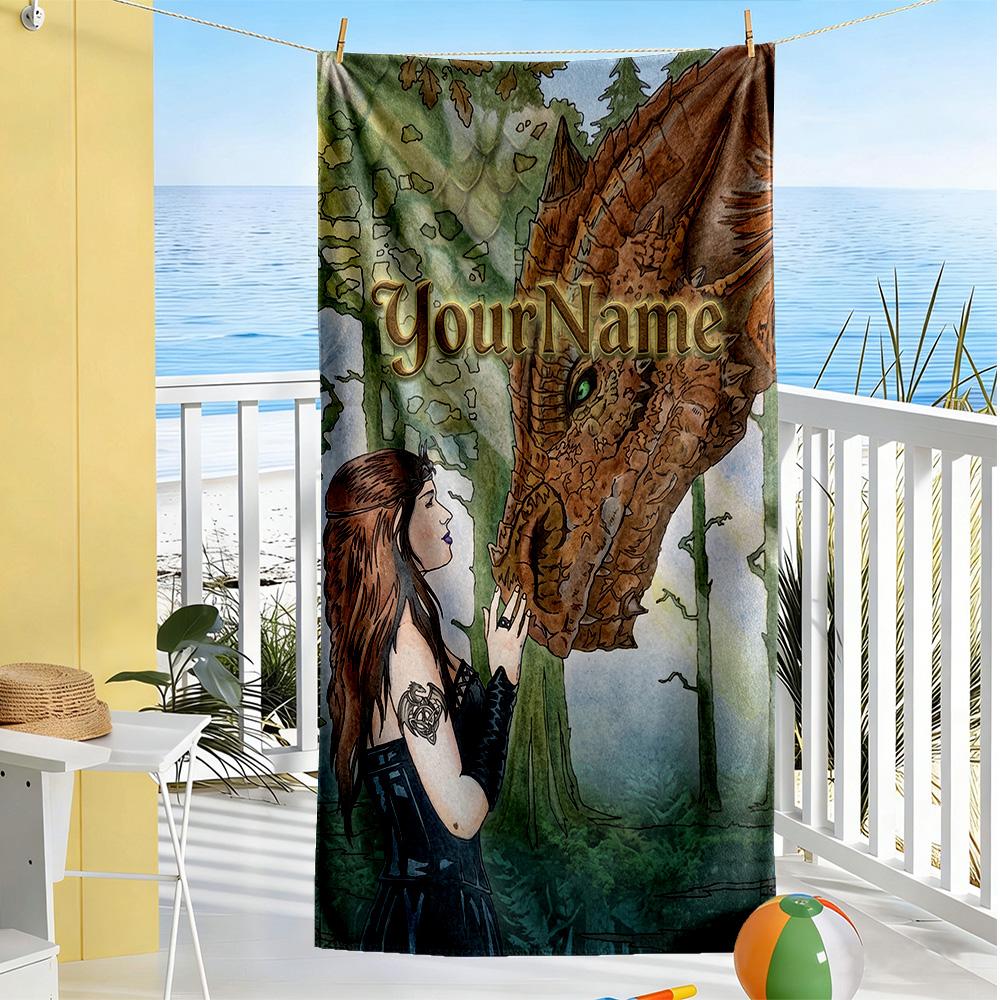 Gothic Illustrations Personalized Name Beach Towel Super Soft Microfiber Quickdry Fabric