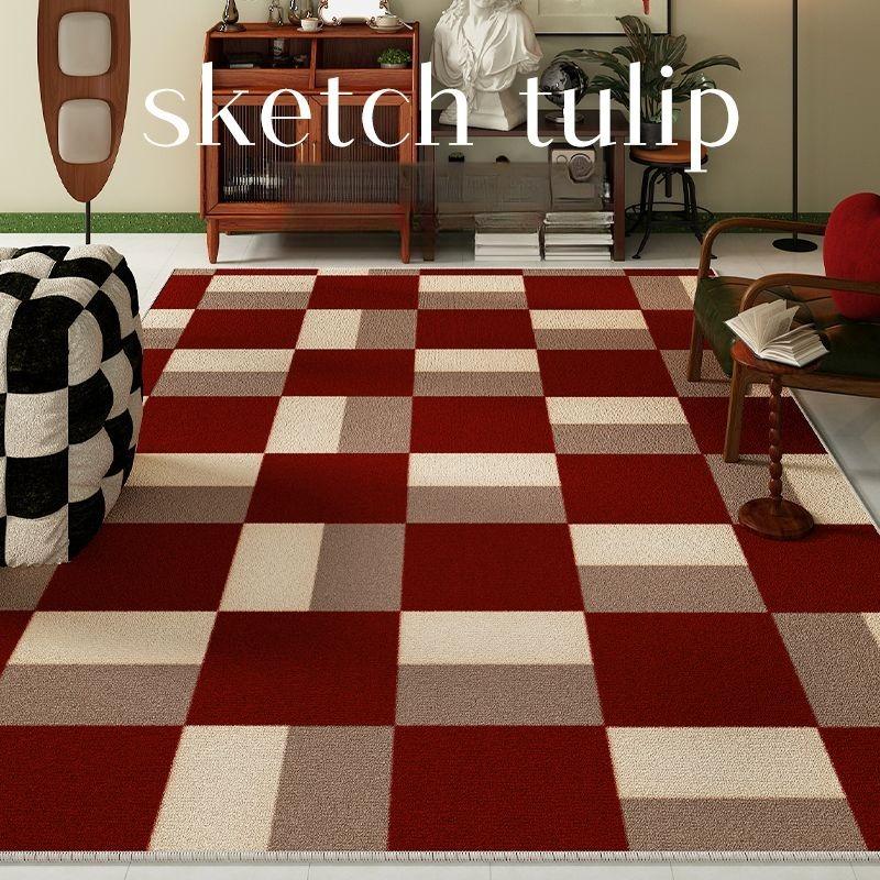 

Ретро Клітинний Килим Вітальня Декоративний Антикварний Диван Кавовий Столик М який Килимок Який Можна Протирати Спальня Приліжковий Плюшеві Килими Тапіс 80*120cm