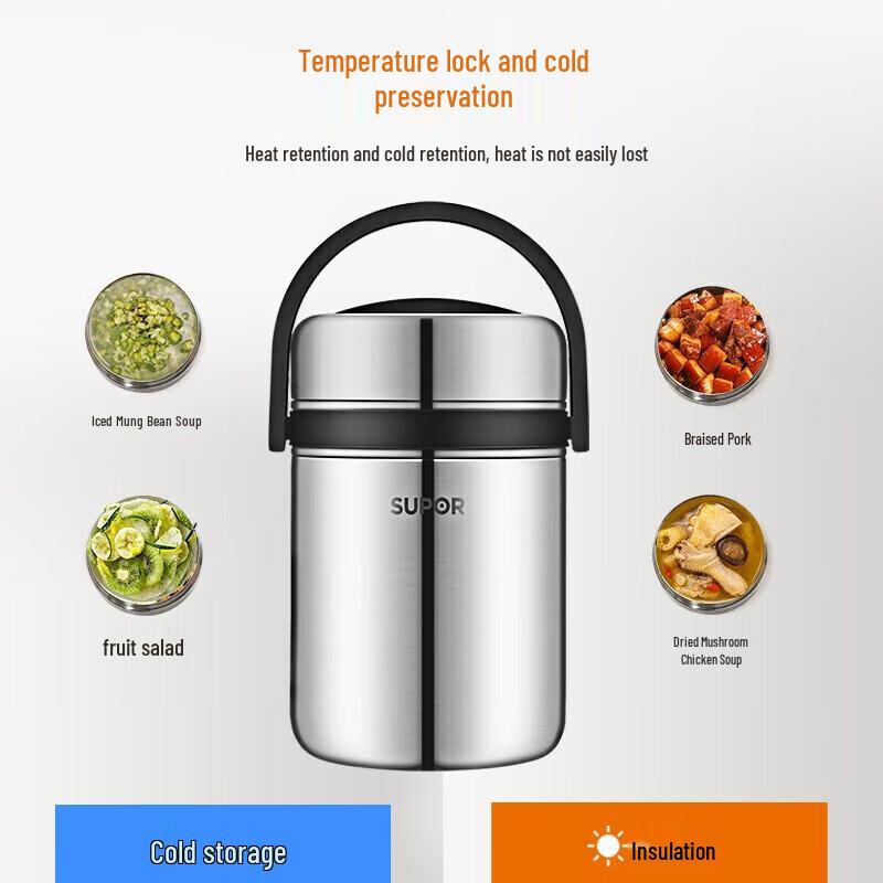SUPOR 1,9L Isolerad Matlåda i 304 Rostfritt Stål