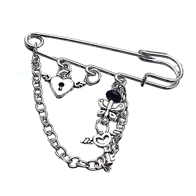 Harajuku Fünfzackiger Stern Serie Brosche Street Fashion Anstecknadel Anzug Accessoires Schlichte Doppelkettchen Anstecknadel