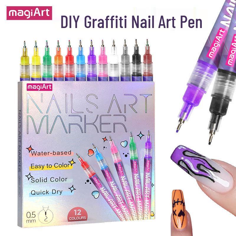 12-Color Acrylic Nail Art Graffiti Pen Set - Quick-Dry for DIY Painting, Dotting, and Outlining