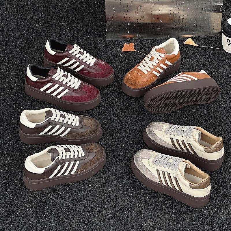 Platform-soled German training shoes women's autumn and winter new leather lace-up polished old retro sports and leisure shoes board shoes