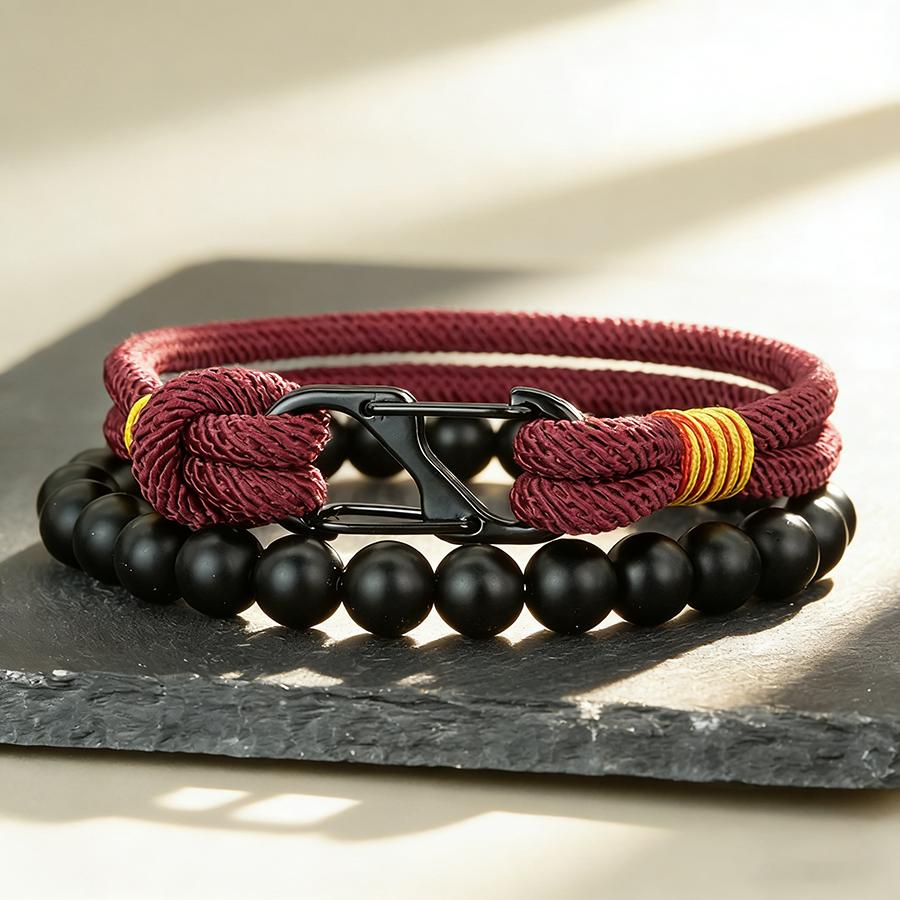 Stylish Men Bracelet Set Selected High Quality 4mm Rope 5 Colors Options 8mm Matte Strand Braslet Casual Wrist Accessories Homme
