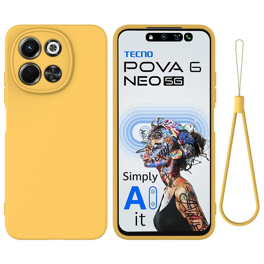For TECNO Spark 30 5G/Pova 6 Neo 5G Case Liquid Silicone Phone Back Cover with Hand Strap