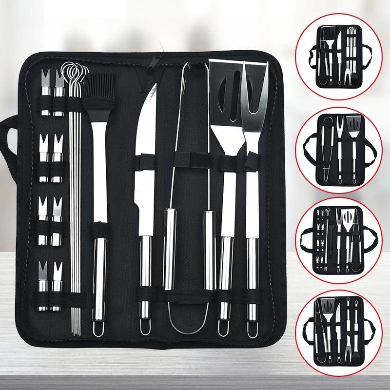 JUSTINLAU BBQ Grill Accessories Set Stainless Steel BBQ Utensil Kit with Bag Portable Outdoor Practical Grill Tools Utensils Kit