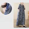 Frühling und Sommer V-Ausschnitt Dünnes Baumwollleinen Große Größe Lockeres literarisches Strandkleid im Urlaubsstil Retro Lange Robe