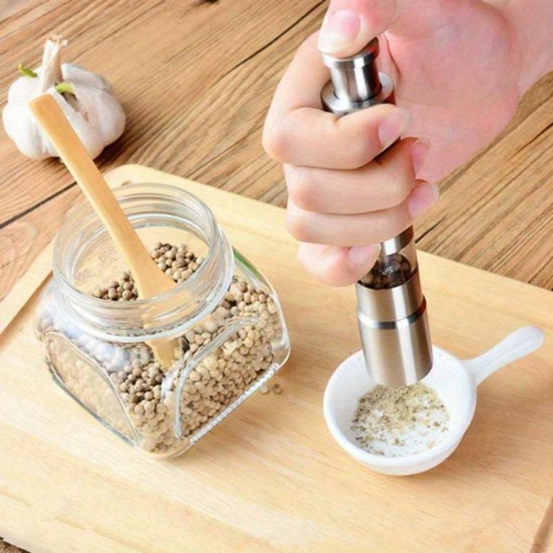 1pc Hand Driven Metal Pepper Grinder/Salt Mill&Muller Portable Thumb Push Aluminium Case Stainless Steel Core