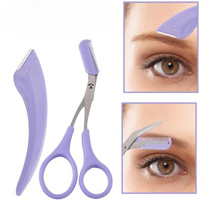 Edelstahl Augenbrauentrimmer Set 2 Stück Tragbare Augenbrauenschere mit Kamm Augenbrauenmesser Haarentfernungsrasierer Gesichts-Make-up Werkzeuge