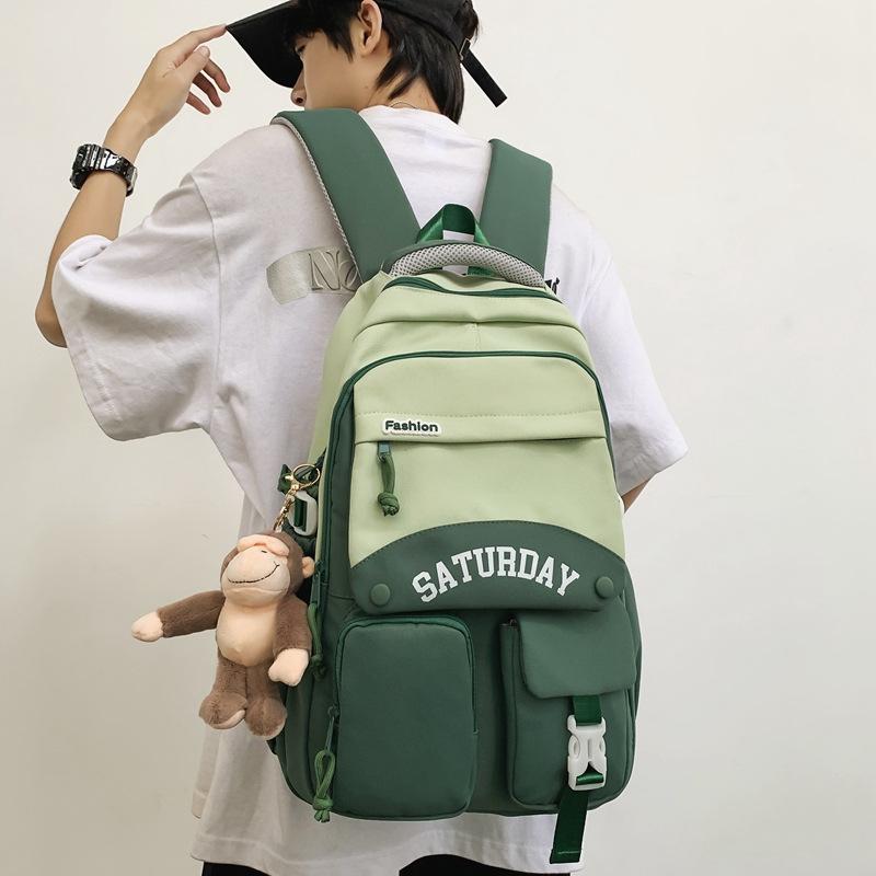 Junior High School Female Students' School Bag Contrasting Color Middle School Students' Backpack Trendy Cool New Large Capacity Couple Backpack