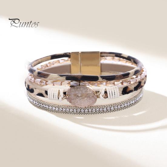 Women Cuff Bangle Four Layers Faux Crystal Rhinestone Retro Fake Leather Magnetic Clasp Girls Wrap Bracelet Fashion Jewelry Gift