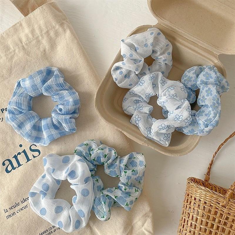 Fresh Blue White Polka Dot Hair Tie Women Cute High Elastic Hair Ring Fashion Hair Accessories