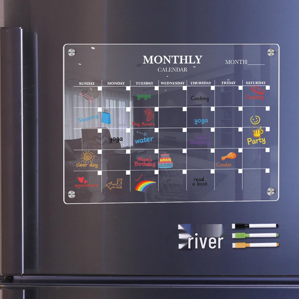 TYU370 July Magnetic Refrigerator Planning Board - Clear Acrylic Magnetic Memo Board