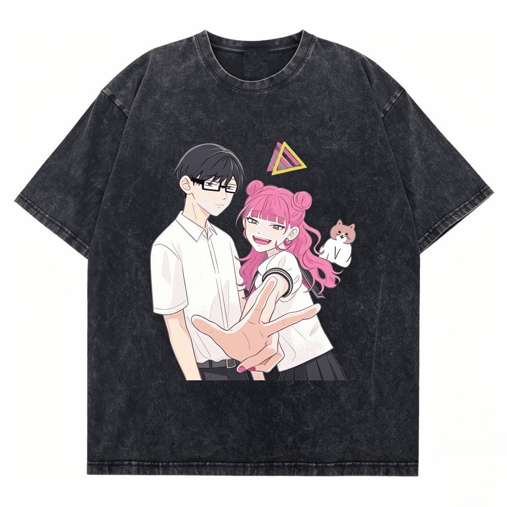 Du und Ich Sind Polar Gegensätze Gewaschenes T-Shirt Anime Liebhaber Harajuku Neues Modell Übergroß Vintage Locker Streetwear Klassisch Unisex