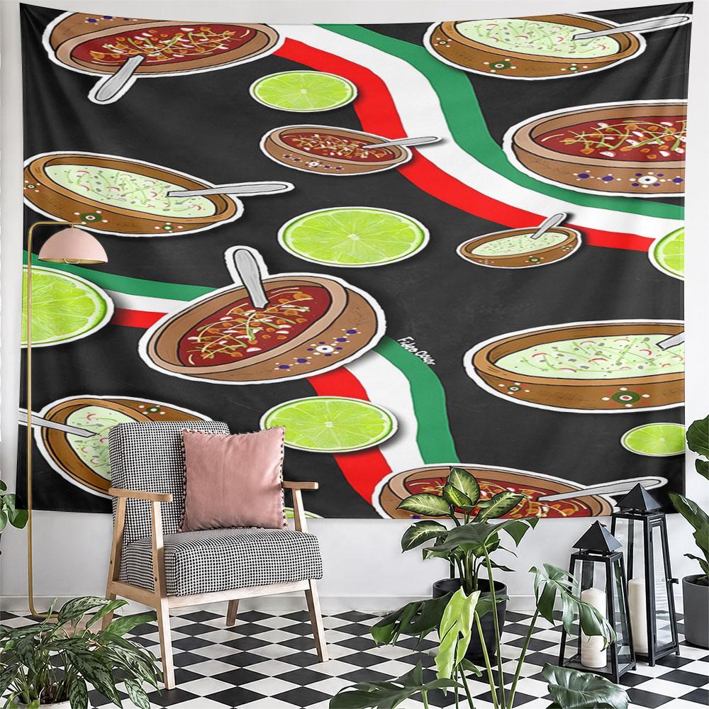 Mexican Cuisine Pattern with Limes Pattern Wall Hanging Tapestry Decorative Tapestry Home Decor for Bedroom and Living Room